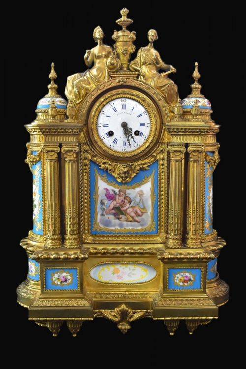 LARGE NAPOLEON III ORMOLU SEVRES PORCELAIN MANTEL CLOCK ETIENNE LENOIR 55CM