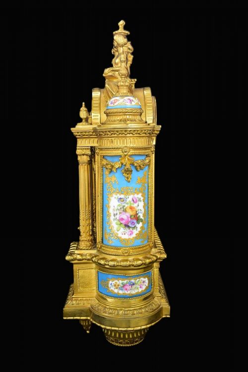 LARGE NAPOLEON III ORMOLU SEVRES PORCELAIN MANTEL CLOCK ETIENNE LENOIR 55CM - ADDITIONAL PHOTO 4