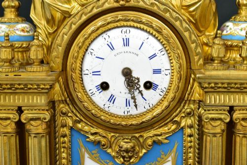 LARGE NAPOLEON III ORMOLU SEVRES PORCELAIN MANTEL CLOCK ETIENNE LENOIR 55CM - ADDITIONAL PHOTO 6