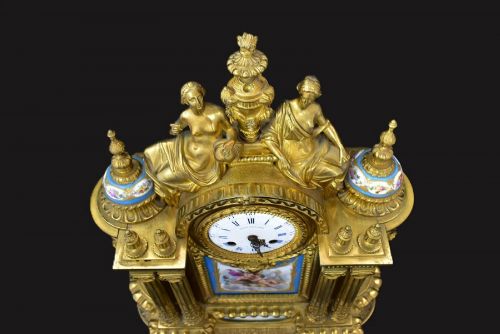 LARGE NAPOLEON III ORMOLU SEVRES PORCELAIN MANTEL CLOCK ETIENNE LENOIR 55CM - ADDITIONAL PHOTO 7