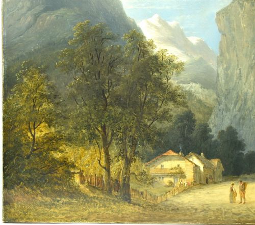 ANTIQUE OIL PAINTING STAUBBACH FALLS LAUTERBRUNNEN SWITZERLAND 815X66CM - ADDITIONAL PHOTO 4