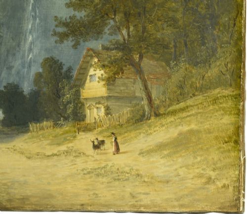 ANTIQUE OIL PAINTING STAUBBACH FALLS LAUTERBRUNNEN SWITZERLAND 815X66CM - ADDITIONAL PHOTO 7
