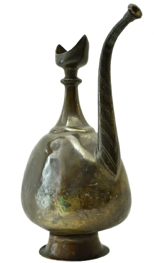 ANTIQUE OTTOMAN BRONZE ISLAMIC EWER PITCHER CRESCENT MOON FINIAL AFTABA 32CM - ADDITIONAL PHOTO 1