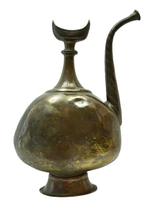 ANTIQUE OTTOMAN BRONZE ISLAMIC EWER PITCHER CRESCENT MOON FINIAL AFTABA 32CM - ADDITIONAL PHOTO 7