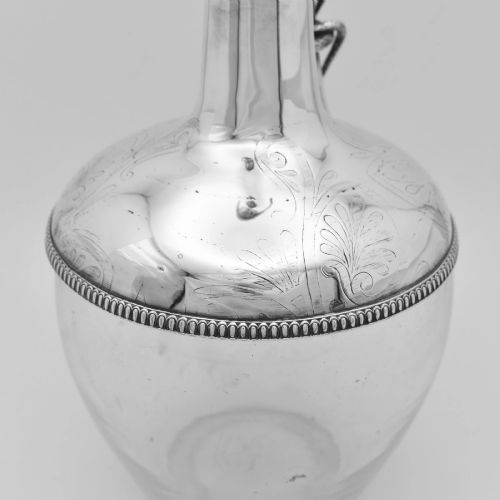 FINE PAIR ANTIQUE SOLID SILVER MOUNTED CRYSTAL CLARET JUGS SERPENT HANDLE 19THC - ADDITIONAL PHOTO 1