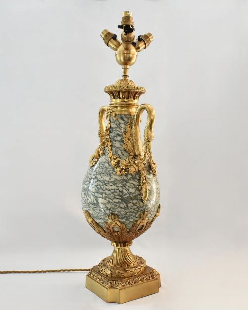 PAIR OF 19THC FRENCH LOUIS XVI STYLE ORMOLU MOUNTED MARBLE CASSOLETTE LAMPS - ADDITIONAL PHOTO 1