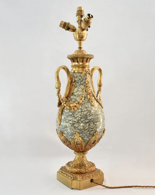 PAIR OF 19THC FRENCH LOUIS XVI STYLE ORMOLU MOUNTED MARBLE CASSOLETTE LAMPS - ADDITIONAL PHOTO 4