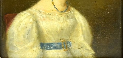 ANTIQUE EARLY 19TH C OIL PORTRAIT WOMAN IN EMPIRE DRESS ON PANEL CIRCA 1800S - ADDITIONAL PHOTO 3