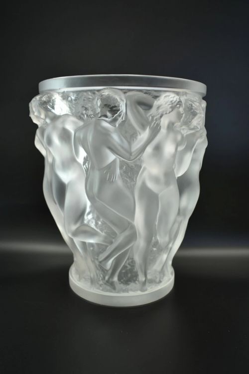 lalique france bacchantes 24cm frosted crystal vase signed large model - CATEGORY: ANTIQUE GLASS - DATED 1920