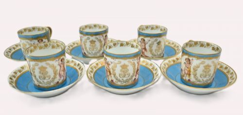1846 SEVRES PORCELAIN CUPS SAUCERS SET 6 CHATEAU DES TUILERIES LOUIS PHILIPPE