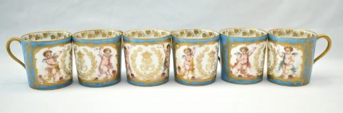 1846 SEVRES PORCELAIN CUPS SAUCERS SET 6 CHATEAU DES TUILERIES LOUIS PHILIPPE - ADDITIONAL PHOTO 1