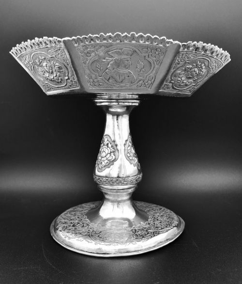 ANTIQUE ANGLOINDIAN BURMESE SILVER REPOUSS TAZZA FOOTED BOWL 685G 215CM - ADDITIONAL PHOTO 4