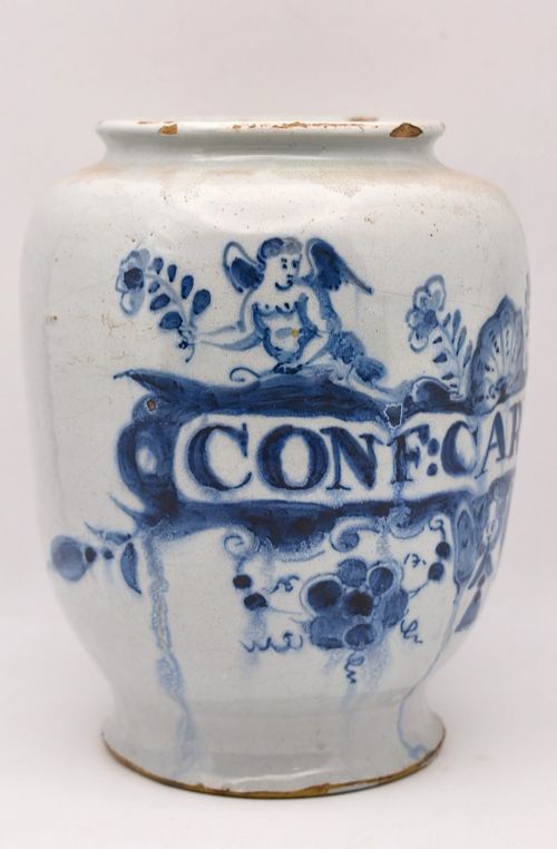 18TH CENTURY ENGLISH DELFTWARE DRUG JAR CONFCARDIAC APOTHECARY BLUE P MARK - ADDITIONAL PHOTO 1