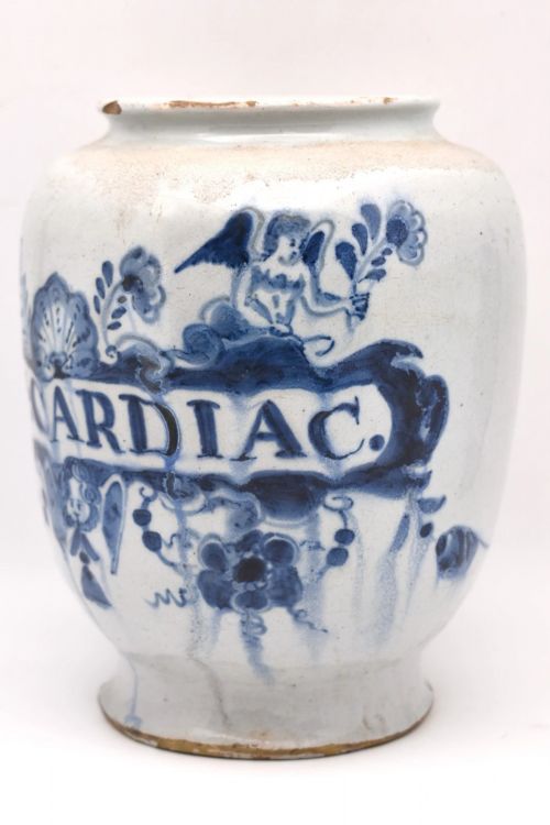 18TH CENTURY ENGLISH DELFTWARE DRUG JAR CONFCARDIAC APOTHECARY BLUE P MARK - ADDITIONAL PHOTO 2