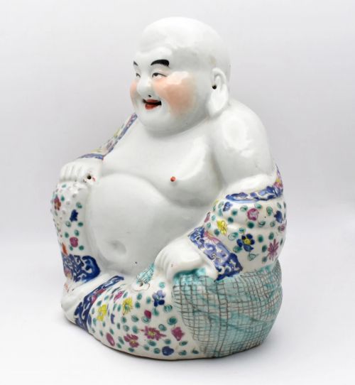 ZHU MAO JI CHINESE FAMILLE ROSE PORCELAIN LAUGHING BUDDHA BUDAI FIGURE 20TH C - ADDITIONAL PHOTO 1