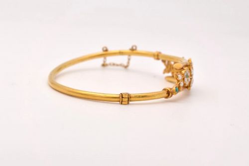 ANTIQUE 18CT GOLD TURQUOISE SEED PEARL FLORAL BANGLE VICTORIAN CROSSOVER 179G - ADDITIONAL PHOTO 2