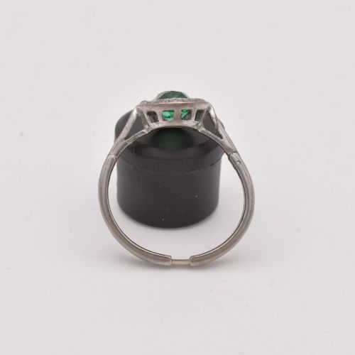 WHITE GOLD EMERALD DIAMOND CLUSTER RING OLD CUT 080CT ADJUSTABLE SHANK - ADDITIONAL PHOTO 1