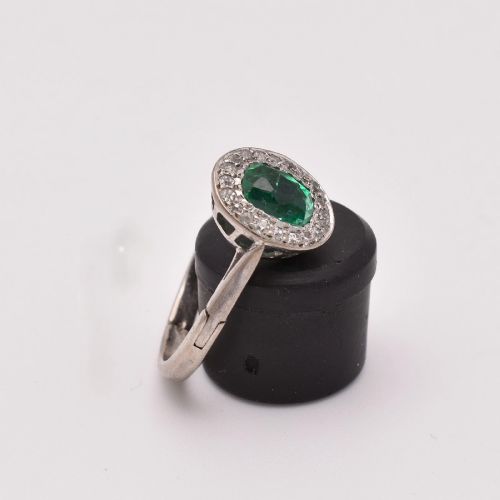 WHITE GOLD EMERALD DIAMOND CLUSTER RING OLD CUT 080CT ADJUSTABLE SHANK - ADDITIONAL PHOTO 2