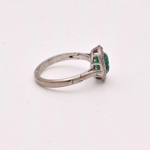 WHITE GOLD EMERALD DIAMOND CLUSTER RING OLD CUT 080CT ADJUSTABLE SHANK - ADDITIONAL PHOTO 4