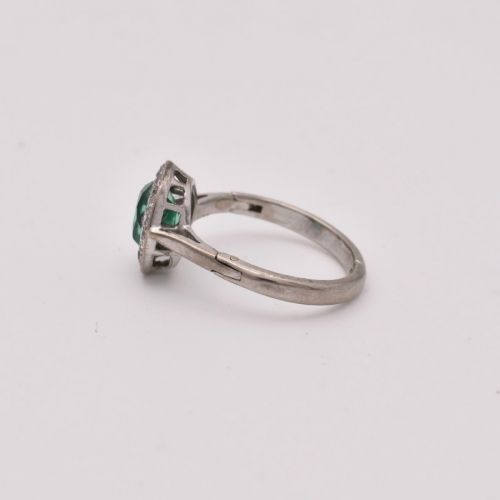 WHITE GOLD EMERALD DIAMOND CLUSTER RING OLD CUT 080CT ADJUSTABLE SHANK - ADDITIONAL PHOTO 5
