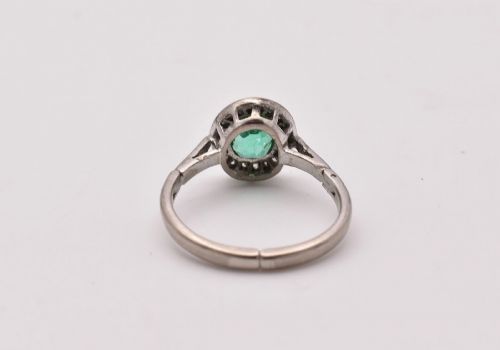 WHITE GOLD EMERALD DIAMOND CLUSTER RING OLD CUT 080CT ADJUSTABLE SHANK - ADDITIONAL PHOTO 6
