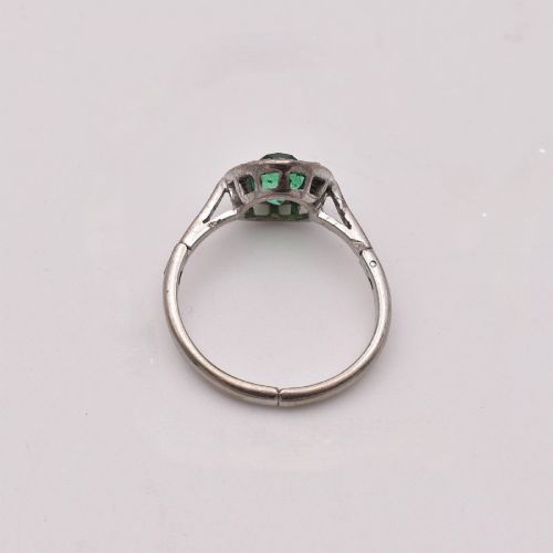 WHITE GOLD EMERALD DIAMOND CLUSTER RING OLD CUT 080CT ADJUSTABLE SHANK - ADDITIONAL PHOTO 7