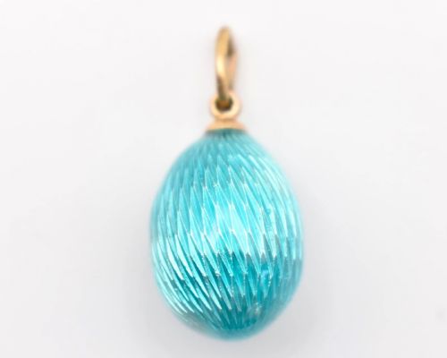 ANTIQUE RUSSIAN SILVER DIAMOND 008 CT TURQUOISE ENAMEL EGG PENDANT - ADDITIONAL PHOTO 2