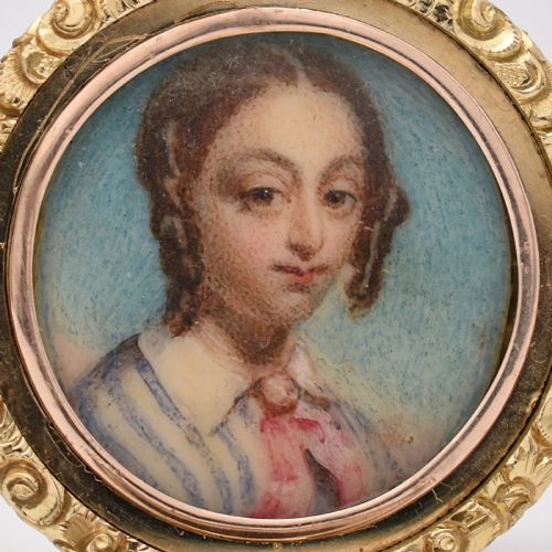 ANTIQUE GEORGIAN GOLD PORTRAIT MINIATURE PENDANT LOCKET HAND PAINTED CA 1700S - ADDITIONAL PHOTO 2