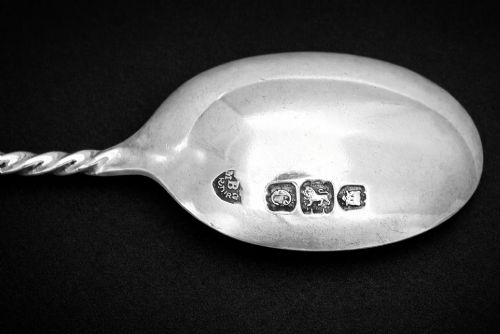 STERLING SILVER APOSTLE TEASPOON SUGAR TONGS SET CASE BIRMINGHAM 1900 DA 13PC - ADDITIONAL PHOTO 3