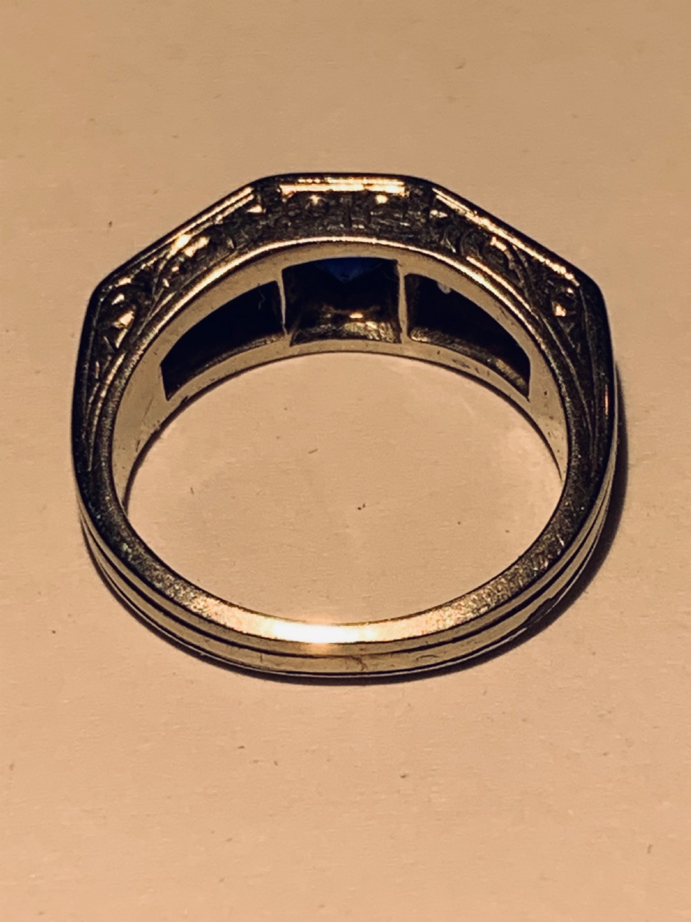 Art Deco. Platinum, Sapphire & Diamond Five Stone Ring View V