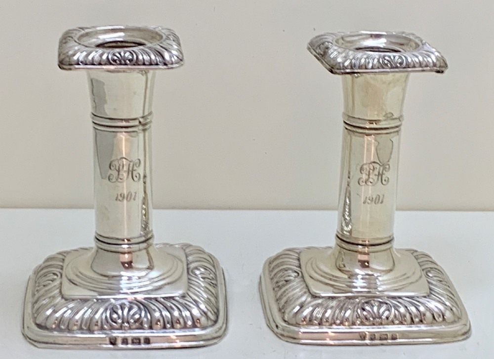 Pr Antique ISG Israel Sigmund Greenberg Sterling Silver Candlesticks 1900