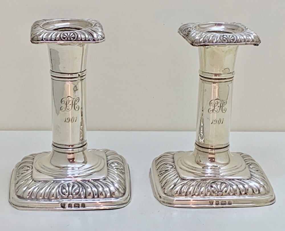 Pr Antique ISG Israel Sigmund Greenberg Sterling Silver Candlesticks 1900 View II