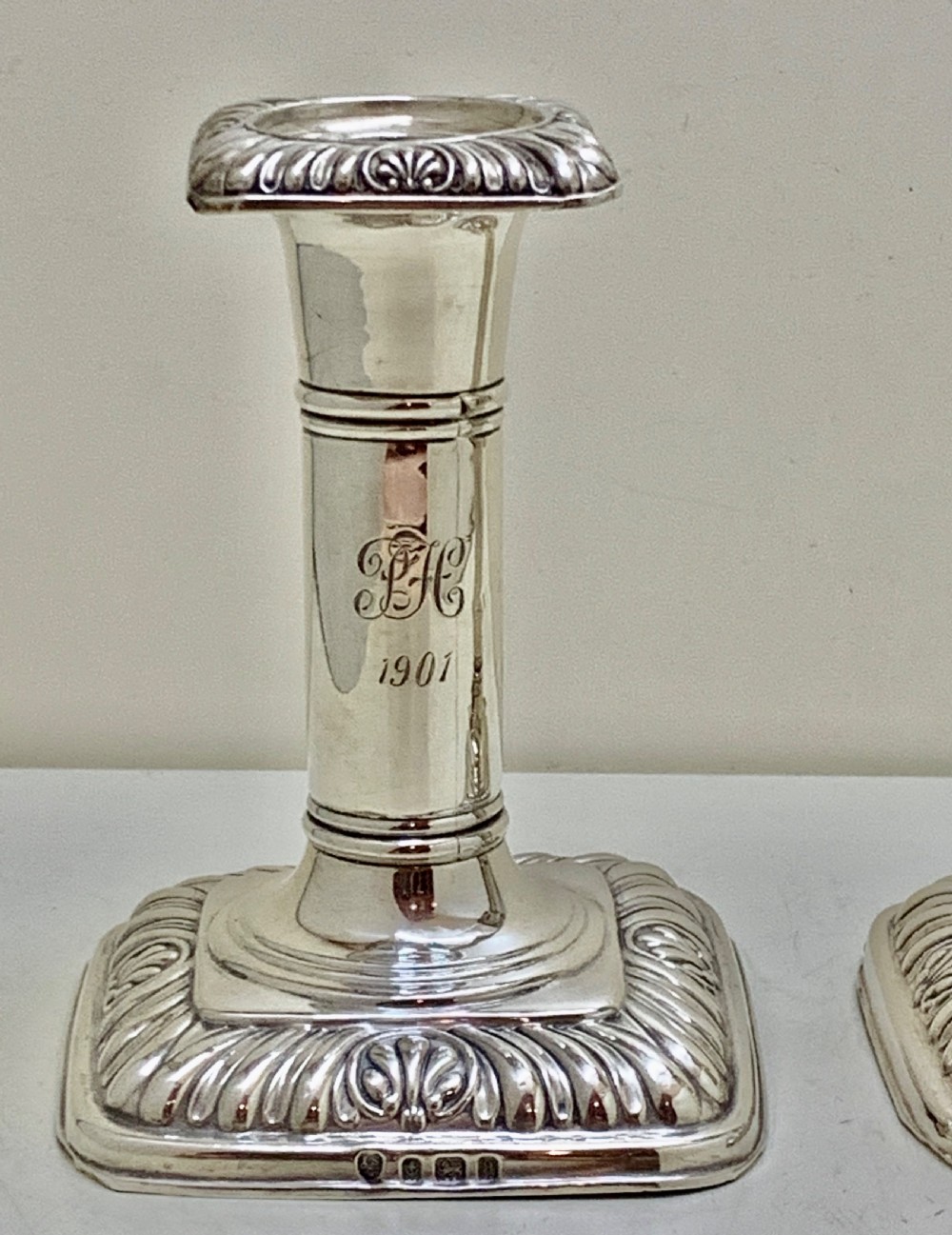 Pr Antique ISG Israel Sigmund Greenberg Sterling Silver Candlesticks 1900 View III
