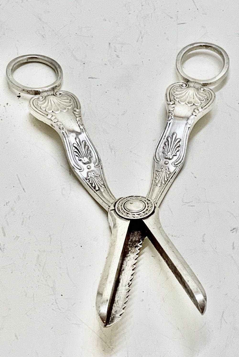 Kings Pattern Antique Victorian Sterling silver grape shears Charles Boyton 1894 View III