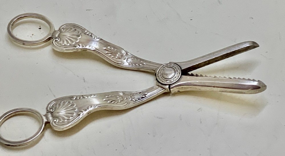 Kings Pattern Antique Victorian Sterling silver grape shears Charles Boyton 1894 View II