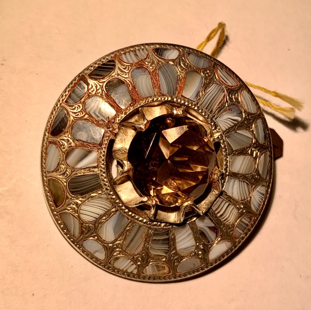 Large Superb Victorian Silver Scottish Montrose Agate & Citrine Brooch / Pin View II