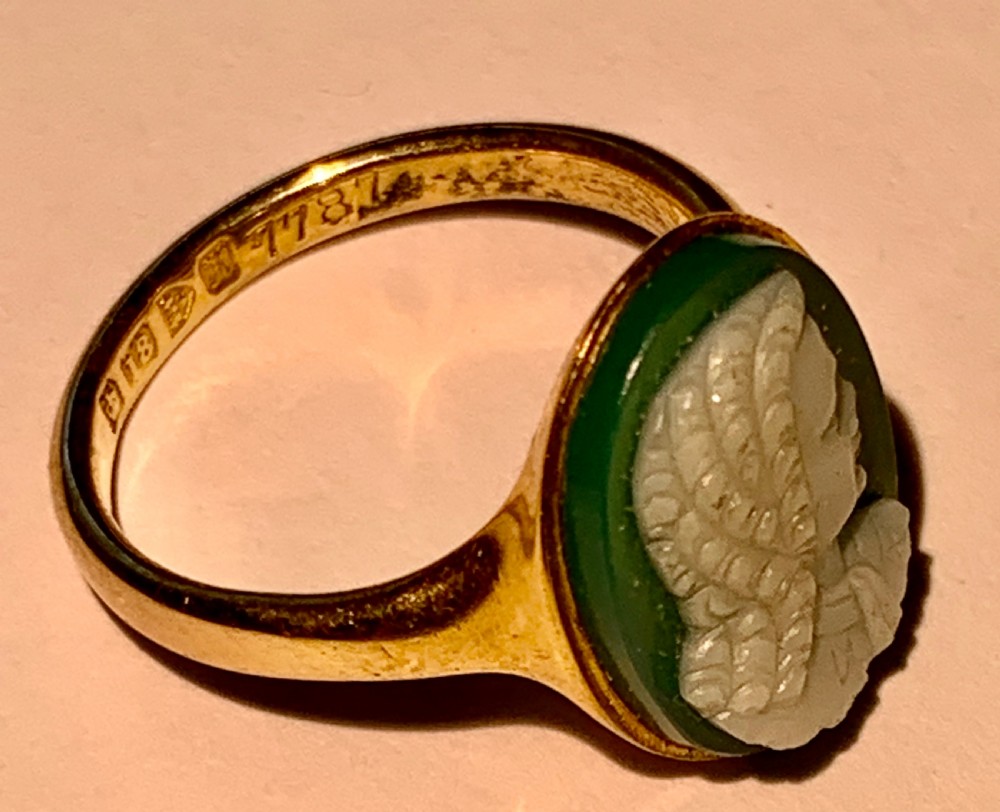 A Nice 18k Gold Green Onyx Cameo Ring View II