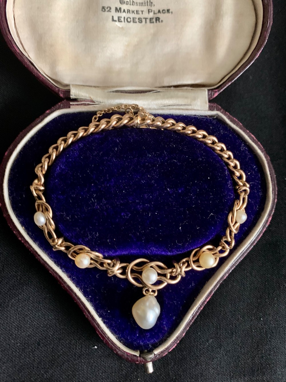 Victorian Natural Pearl 9ct rose Gold Curb Bracelet Antique View II