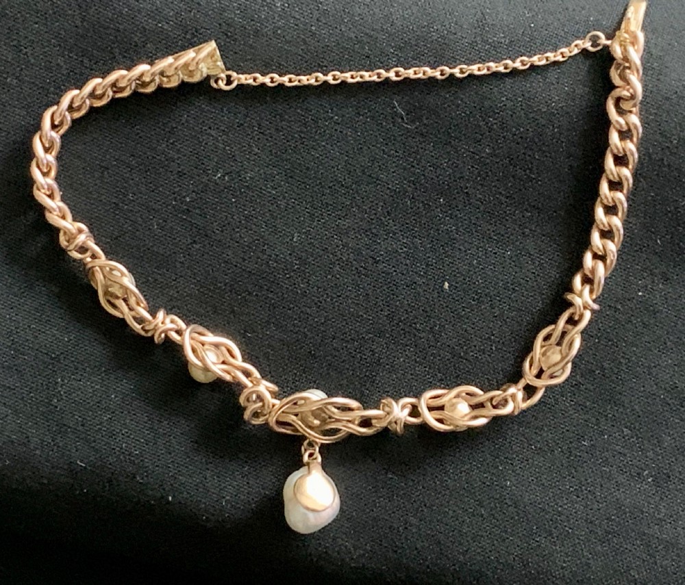 Victorian Natural Pearl 9ct rose Gold Curb Bracelet Antique View IX