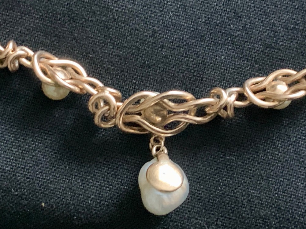 Victorian Natural Pearl 9ct rose Gold Curb Bracelet Antique View X