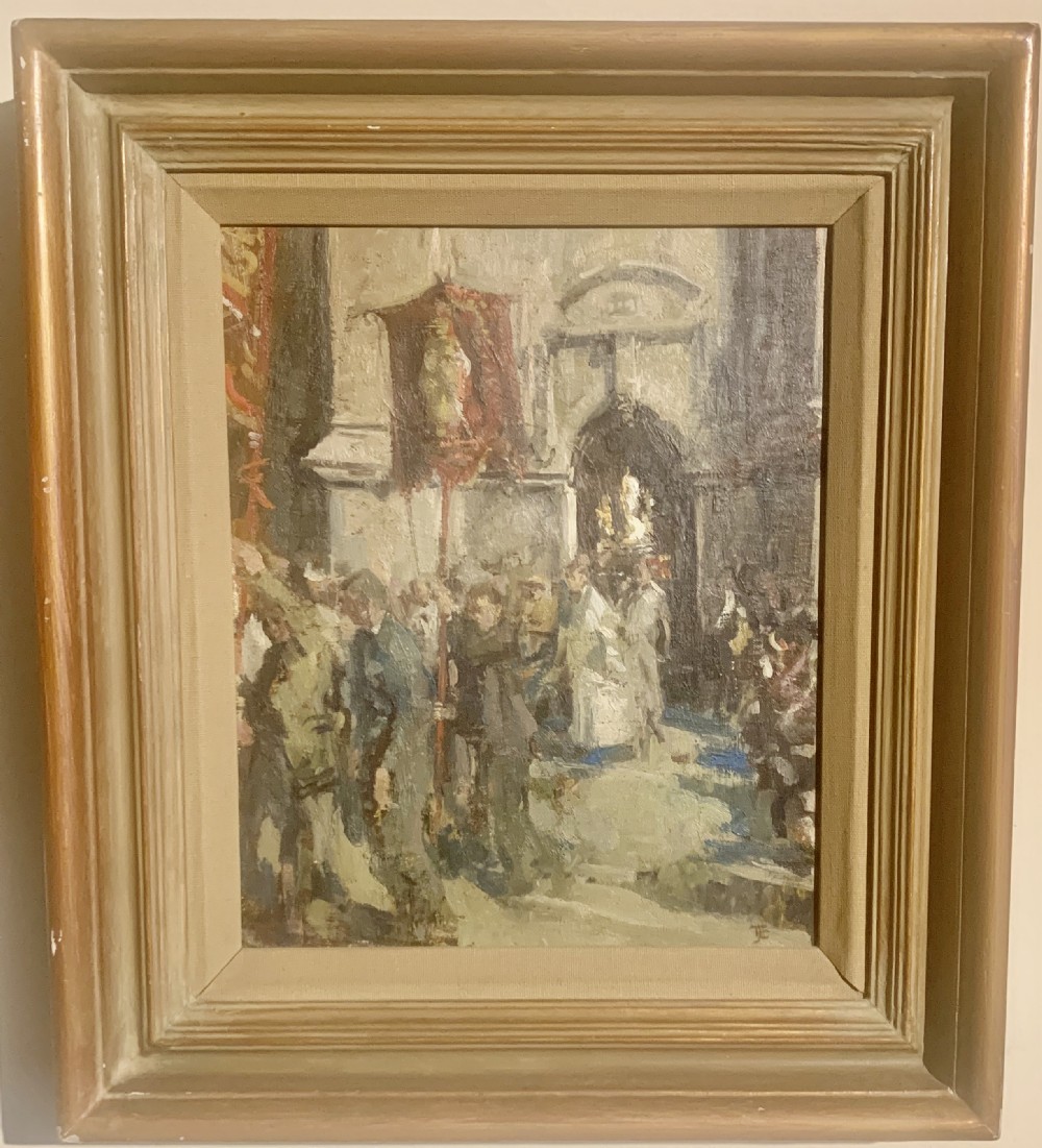Thomas John Coates (b. 1941) Titled Religious Festival. Brittany. Oil on Canvas