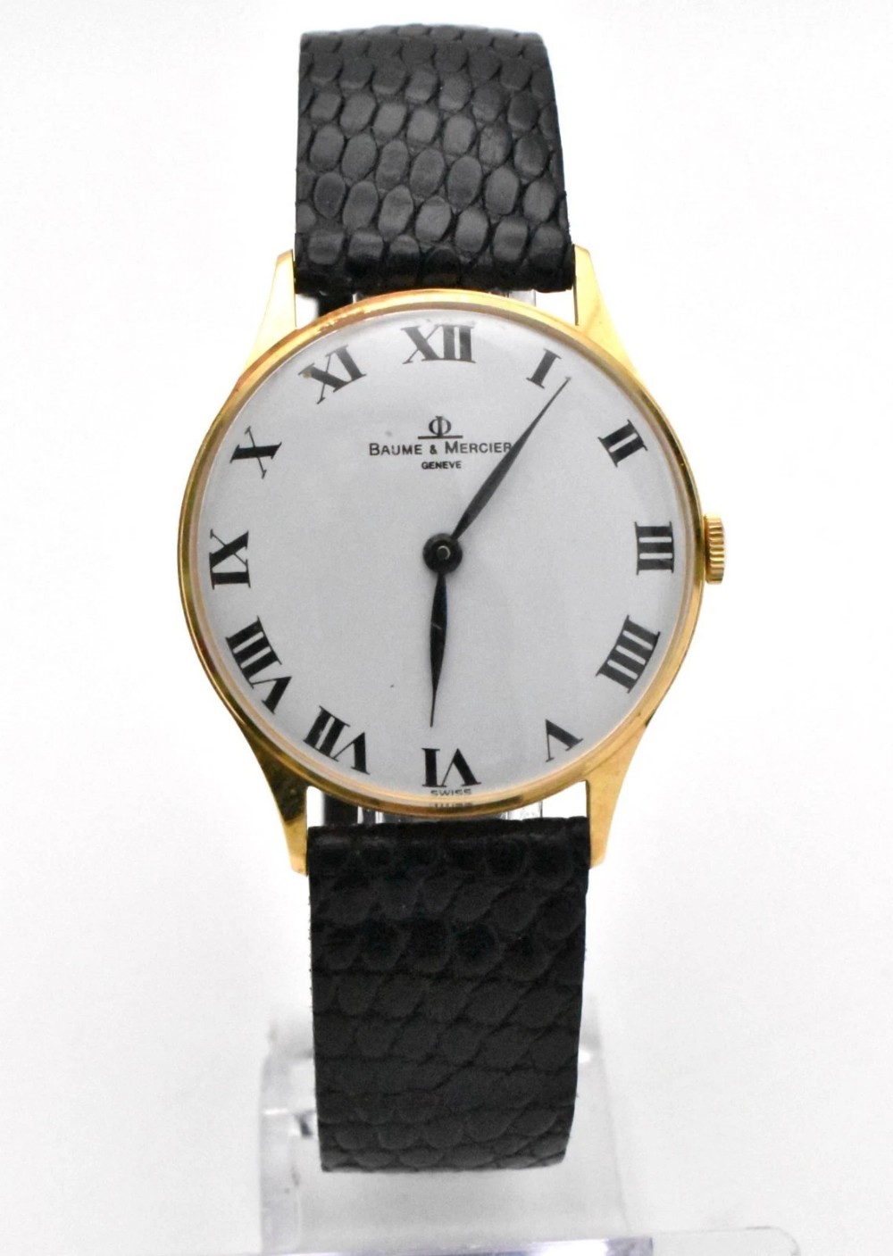 Vintage Baume & Mercier Swiss 18ct Gold White Dial Clasimma Wristwatch 30mm BNOS