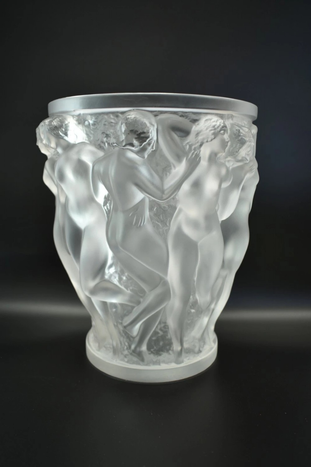 Lalique France Bacchantes 24cm Frosted Crystal Vase Signed Large Model