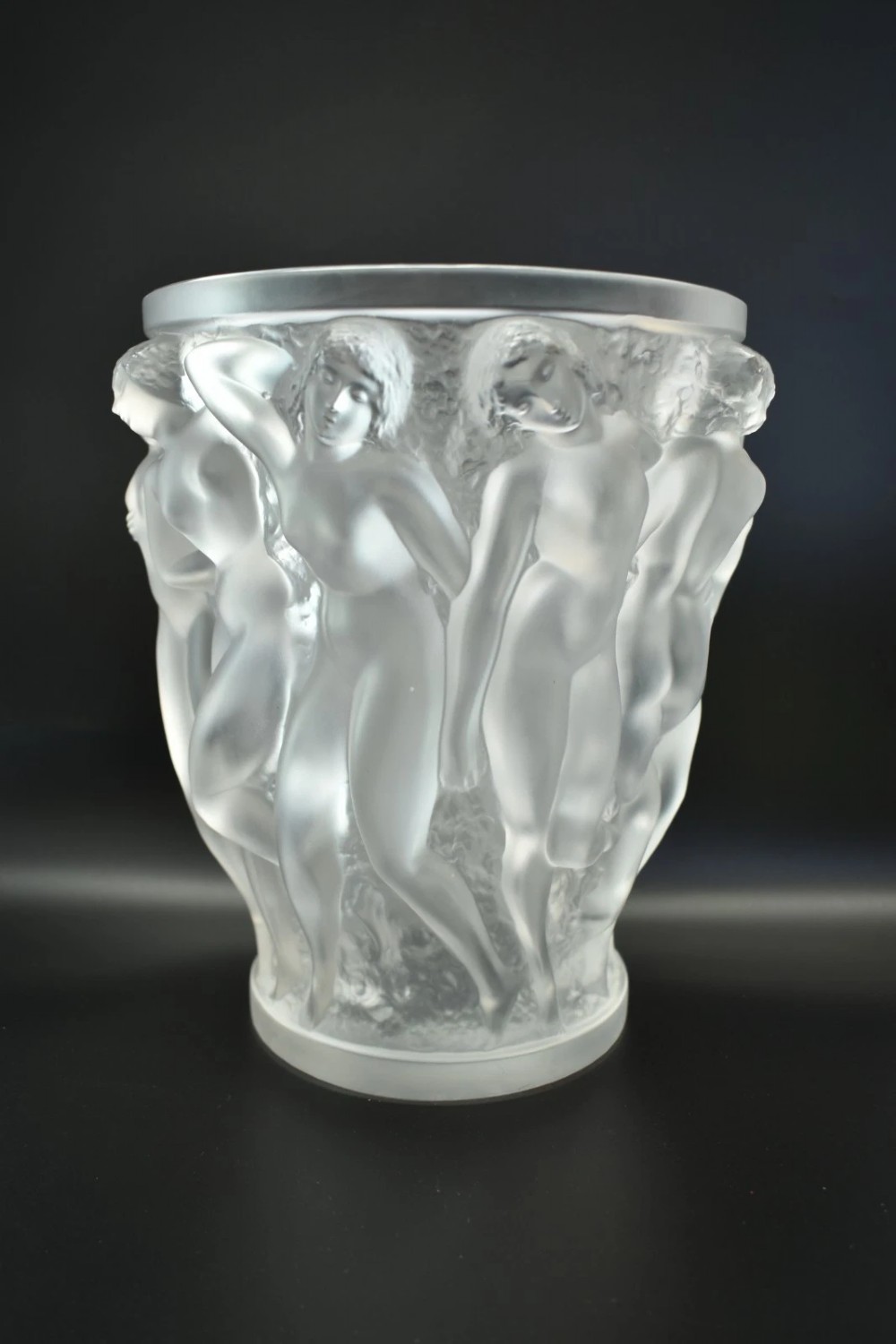 Lalique France Bacchantes 24cm Frosted Crystal Vase Signed Large Model View II