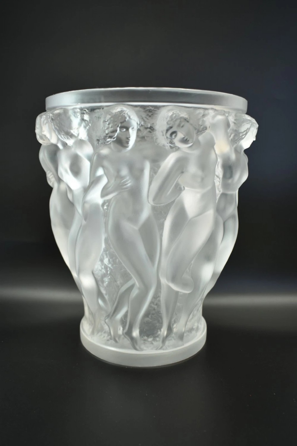 Lalique France Bacchantes 24cm Frosted Crystal Vase Signed Large Model View III