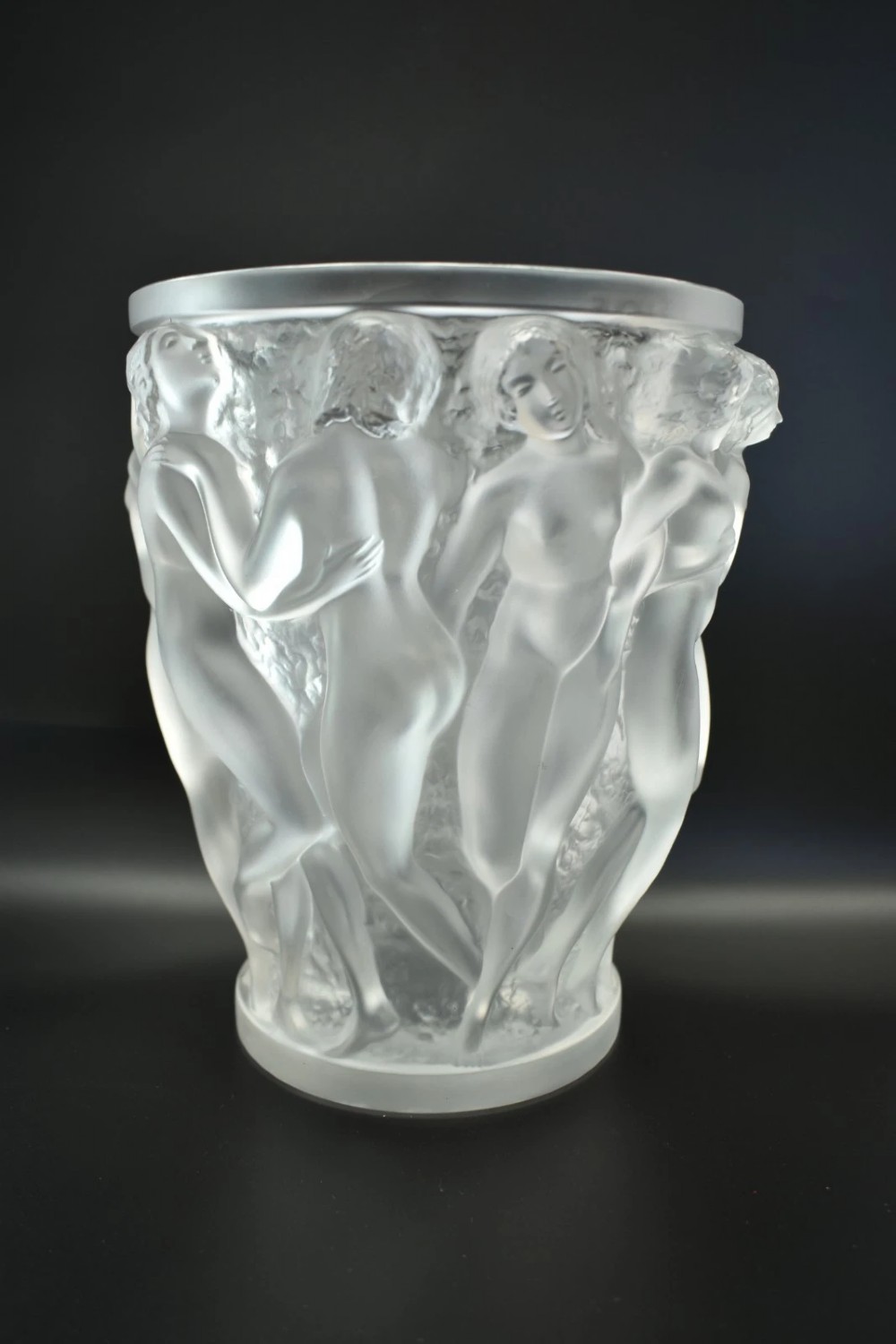 Lalique France Bacchantes 24cm Frosted Crystal Vase Signed Large Model View IV