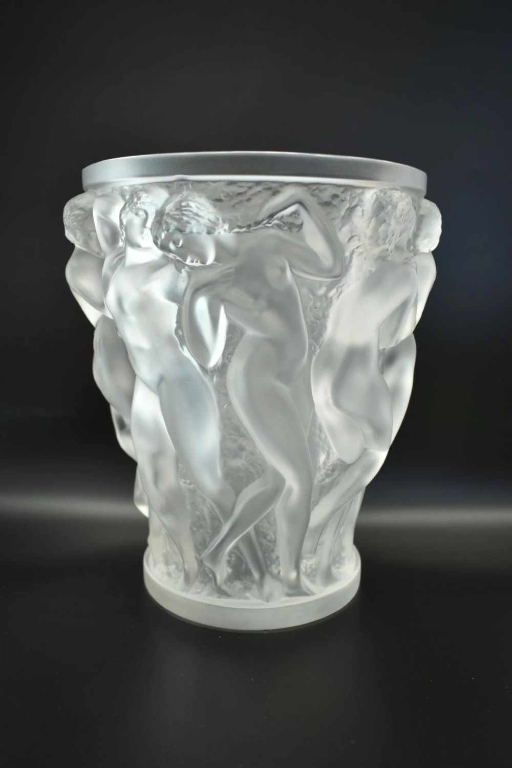 Lalique France Bacchantes 24cm Frosted Crystal Vase Signed Large Model View V