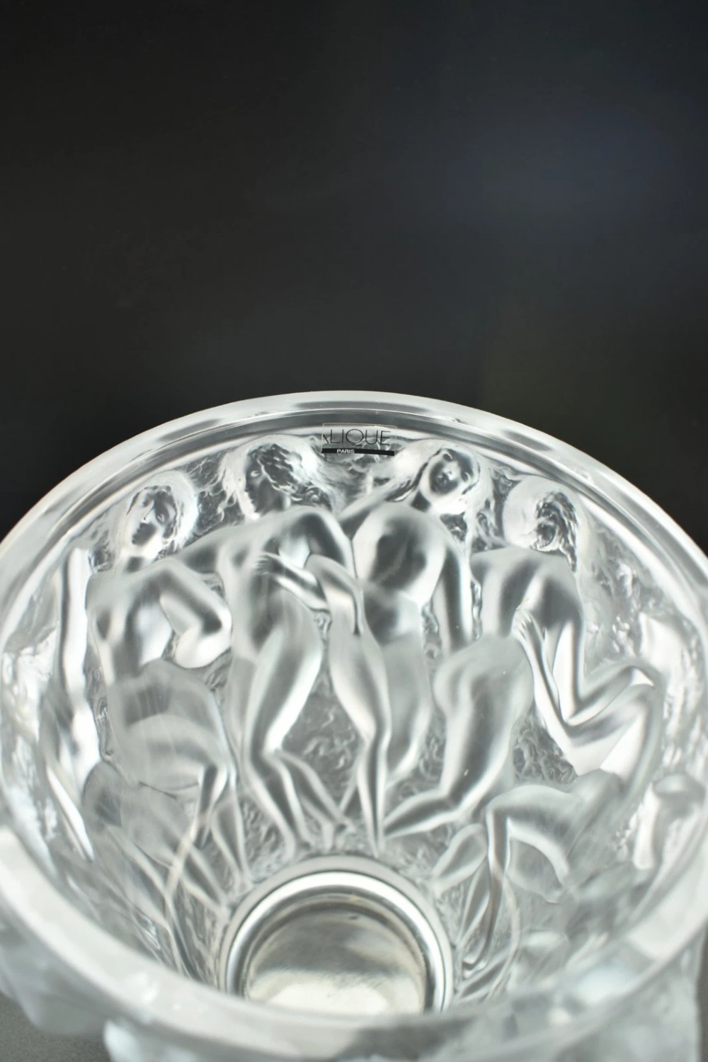 Lalique France Bacchantes 24cm Frosted Crystal Vase Signed Large Model View VII