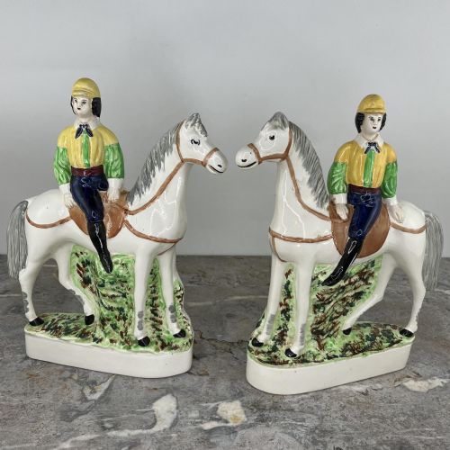Staffordshire Figures: Pair of Sampson Smith 'Champion Jockey' (No.12)