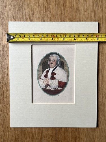 fig 3. An oval hand-coloured portrait etching of Sir William Nairne in full legal robes and wig, presented within a textured cream window mount.